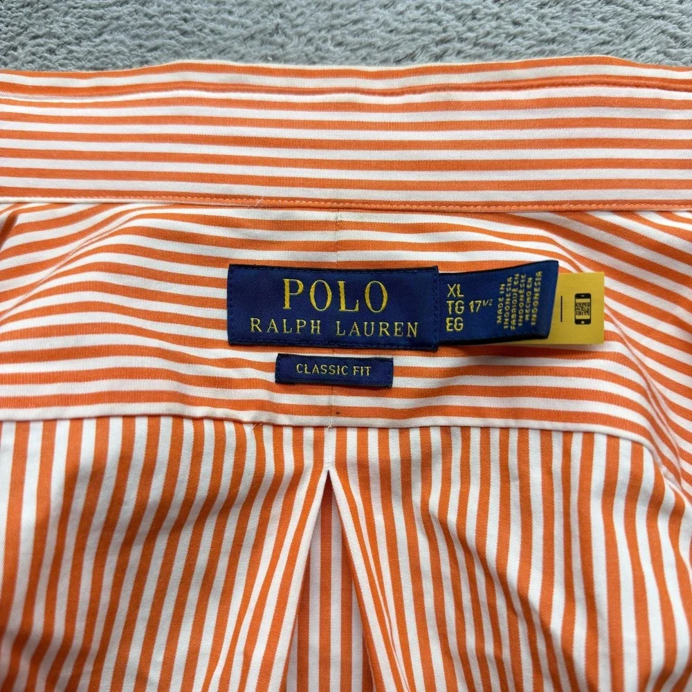 Polo Ralph Lauren Shirt Mens XL Orange Striped Long Sleeve‎ Button Down